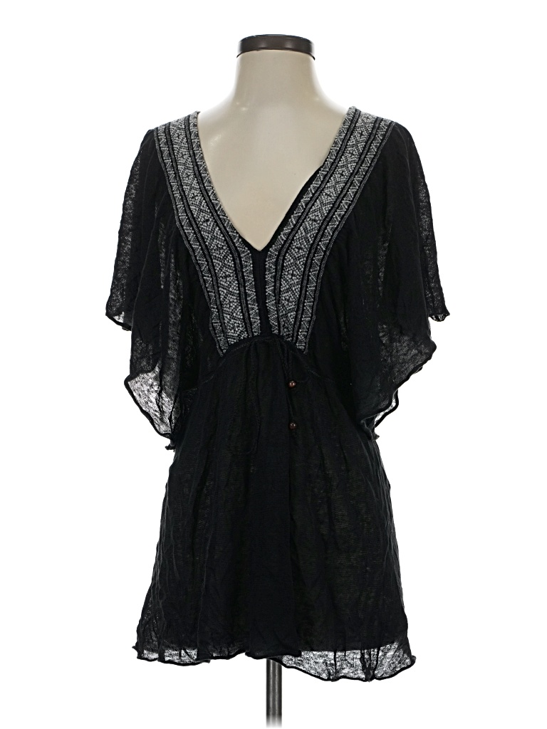 Pre-owned Free People Short Sleeve Blouse In Black