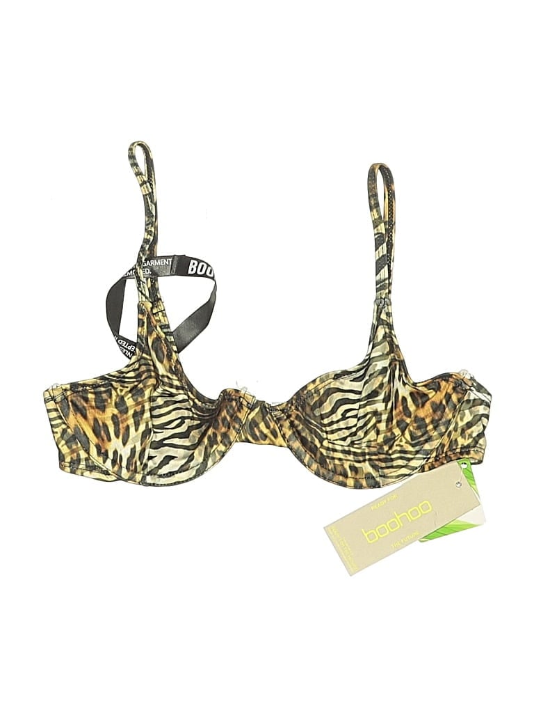 Boohoo Swimsuit Top Gold Animal Print Pattern Swimwear - New - Size 4