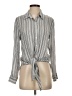 Elan 100% Rayon Stripes Gray Blue Long Sleeve Blouse Size S - photo 1