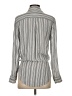 Elan 100% Rayon Stripes Gray Blue Long Sleeve Blouse Size S - photo 2