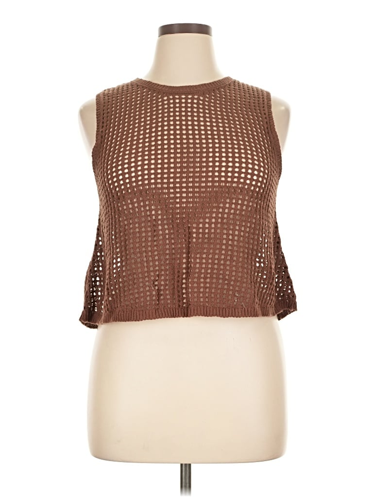 Moon & Madison Sleeveless Top Brown Halter Neckline Tops