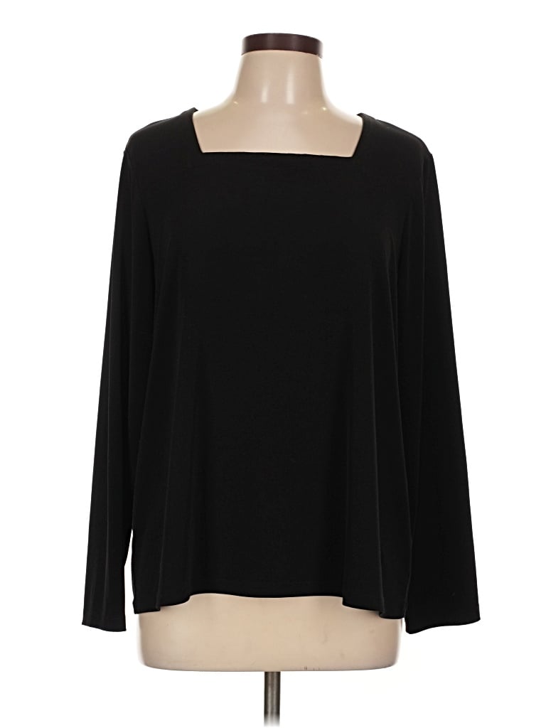 Pre-owned Susan Graver Long Sleeve Top Black Square Neckline Tops