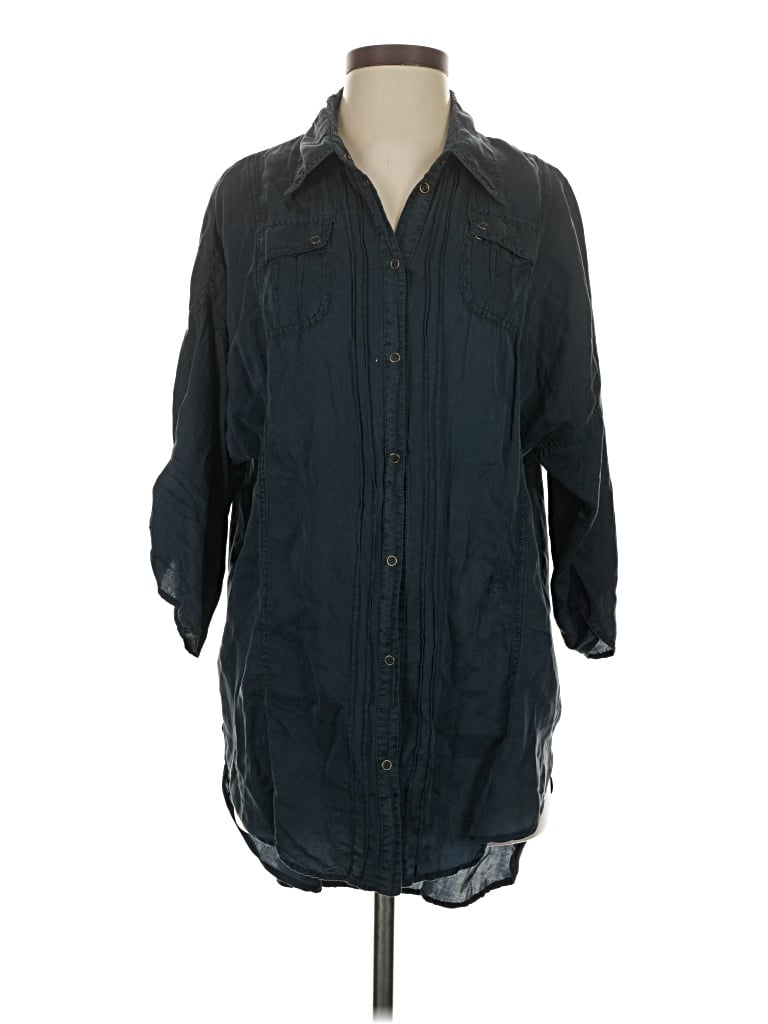 Pre-owned Xcvi 3/4 Sleeve Silk Top Blue Collared Neckline Tops