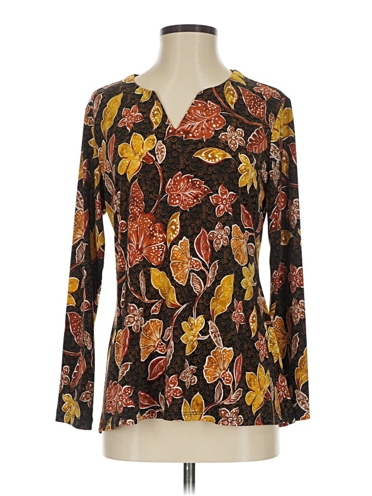 Pre-owned Susan Graver Long Sleeve Blouse In Brown