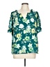 Kaari Blue 100% Polyester Tropical Teal Short Sleeve Blouse Size L - photo 1