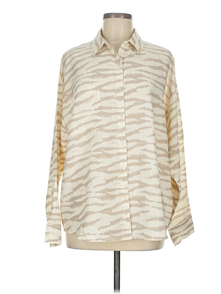 Pre-owned Pink Lily Long Sleeve Blouse In White