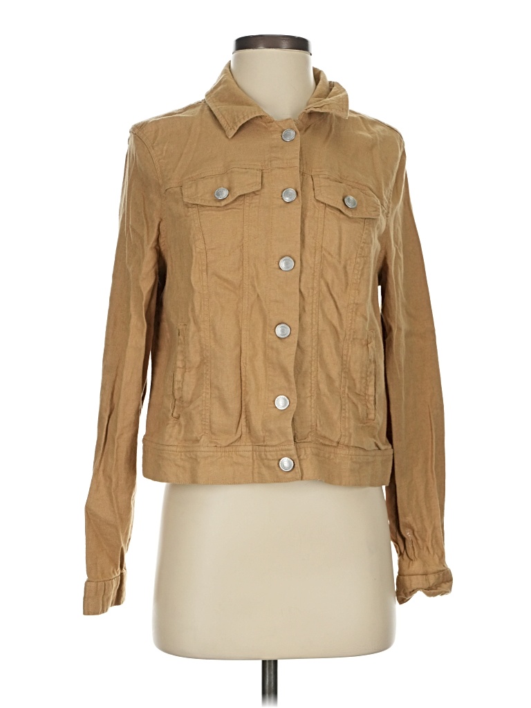 Pre-owned Candace Cameron Bure Long Sleeve Top Tan Square Neckline Tops In Brown