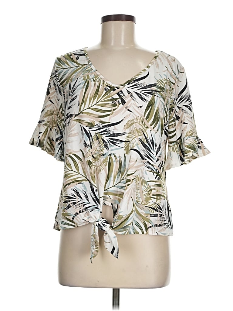 Pre-owned Perseption Concept Short Sleeve Blouse In Green