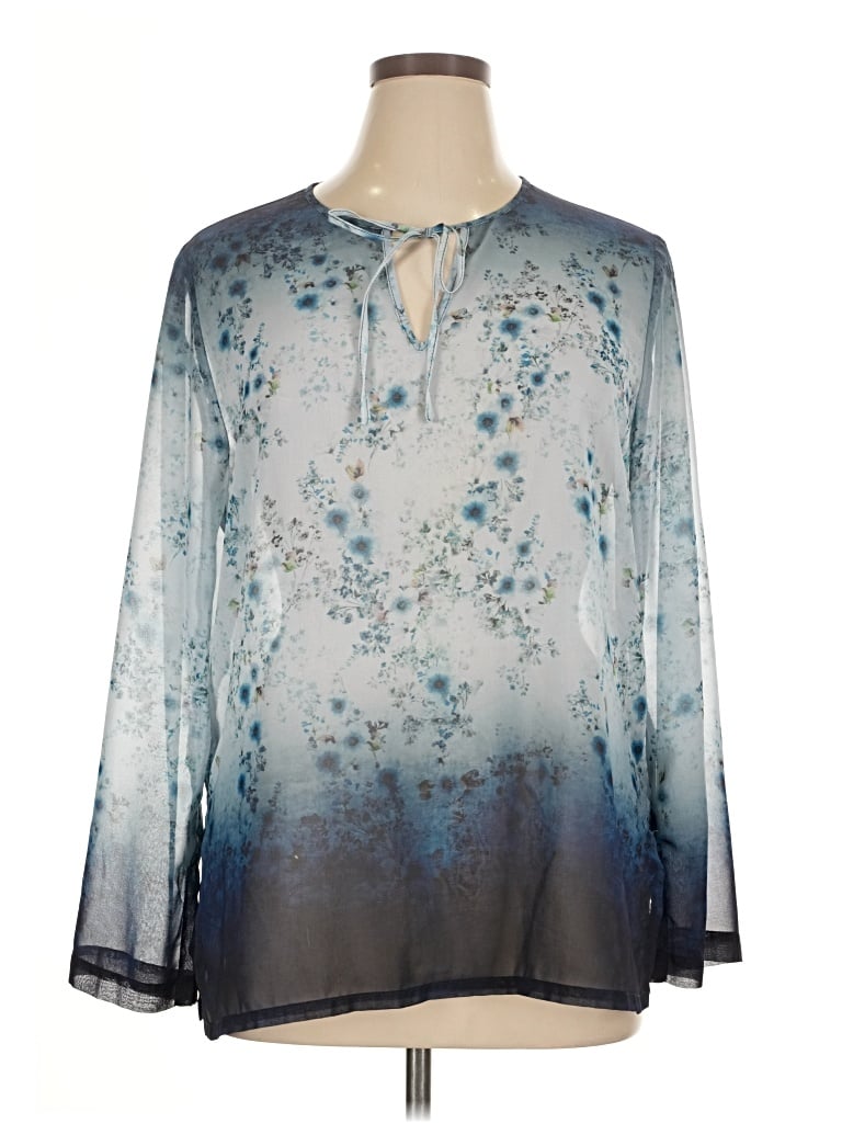 Pre-owned Karen Kane Long Sleeve Blouse In Blue