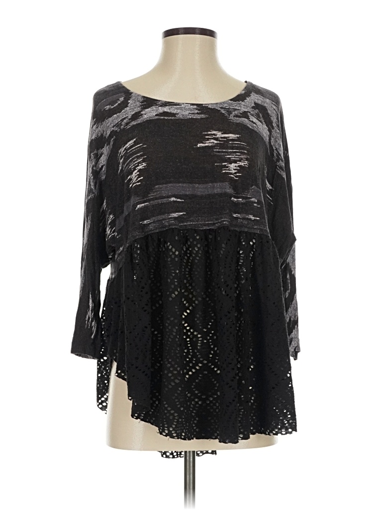 Pre-owned Free People 3/4 Sleeve Blouse In Black