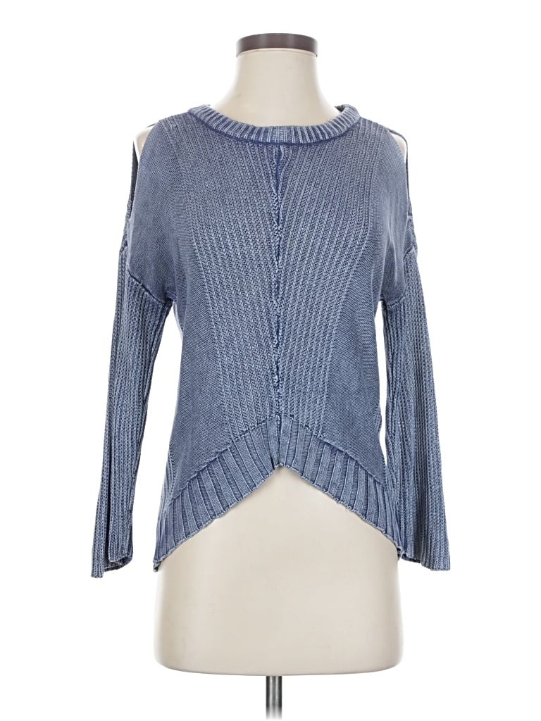 Pre-owned Thml Long Sleeve Top Blue Cold Shoulder Neckline Tops