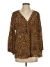 Tolani 100% Silk Animal Print Brown 3/4 Sleeve Silk Top Size S - photo 1