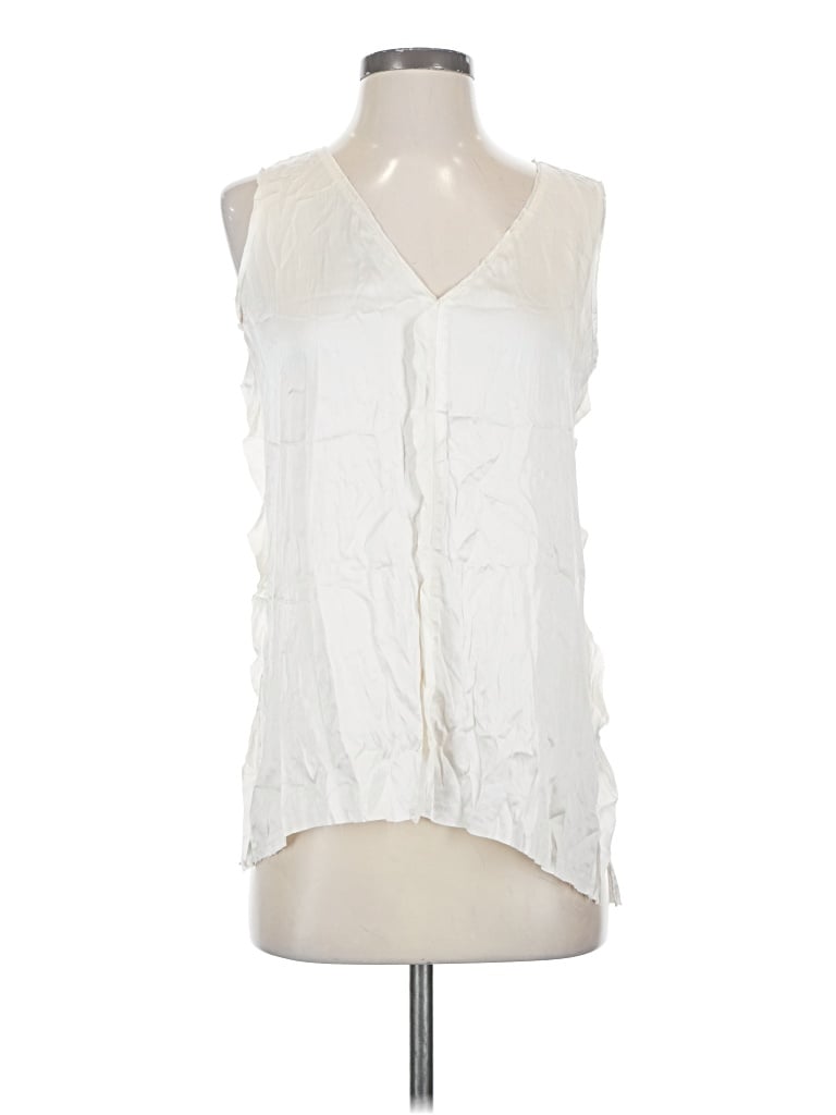 Pre-owned Go By Go Silk Sleeveless Silk Top Ivory Plunge Neckline Tops