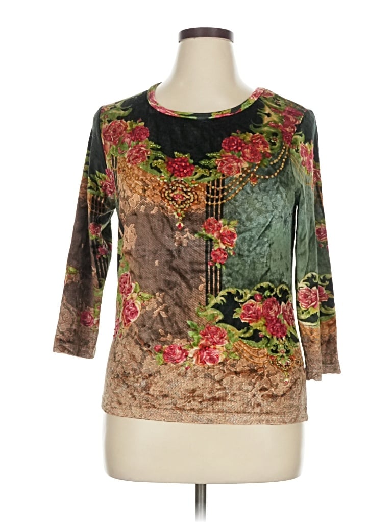 Pre-owned Take-two 3/4 Sleeve Top Brown Boatneck Tops