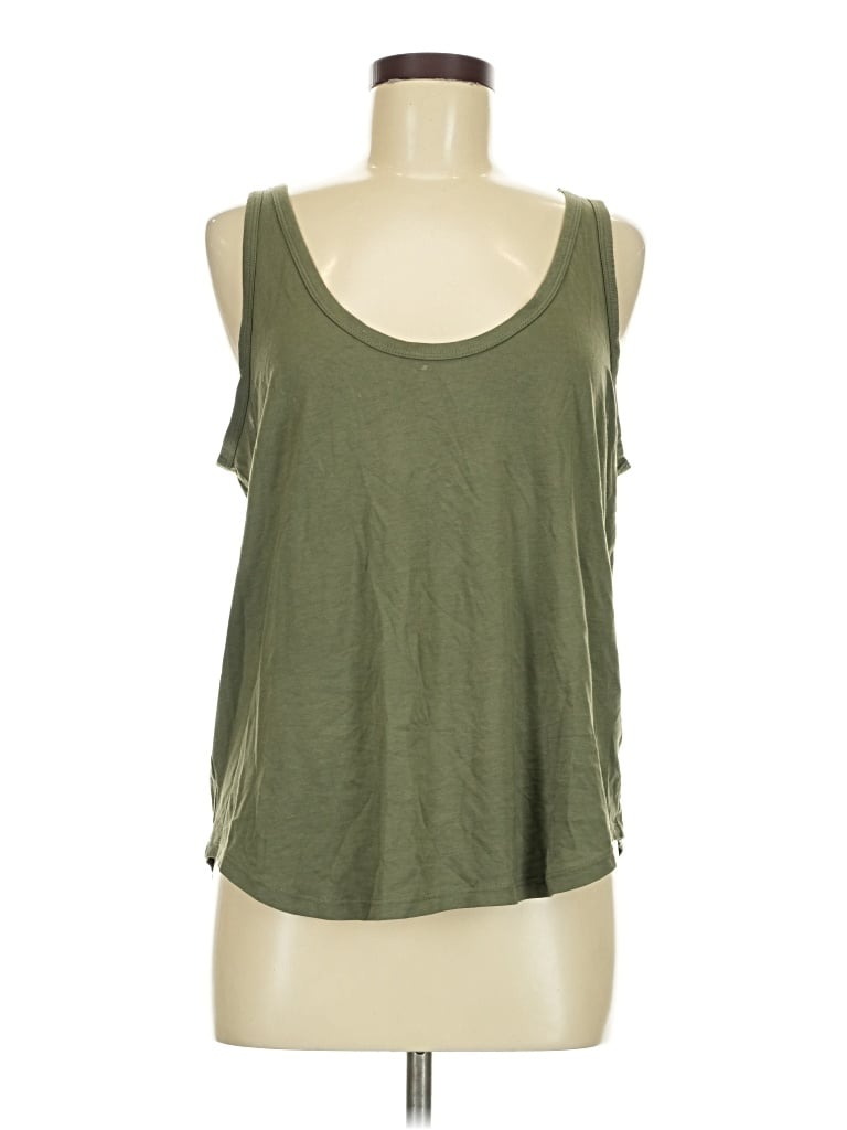 Pre-owned Quince Tank Top Green Cold Shoulder Neckline Tops
