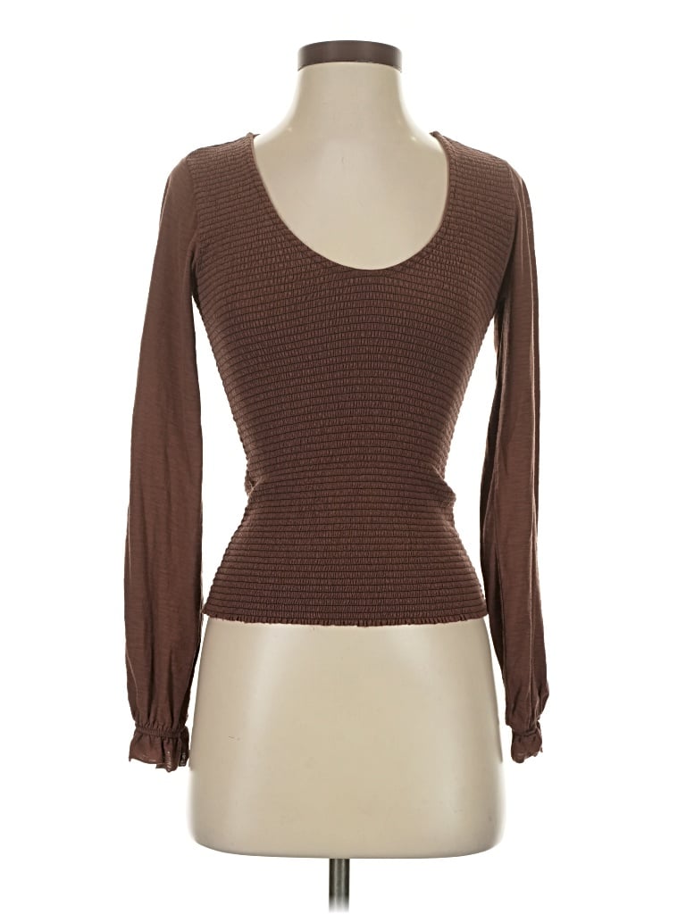 Pre-owned Nation Ltd Long Sleeve Top Brown Sweetheart Neckline Tops