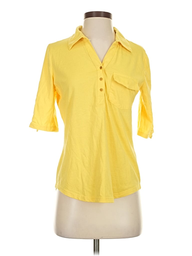 Pre-owned Emily Daniels 3/4 Sleeve Button Down Shirt In Yellow