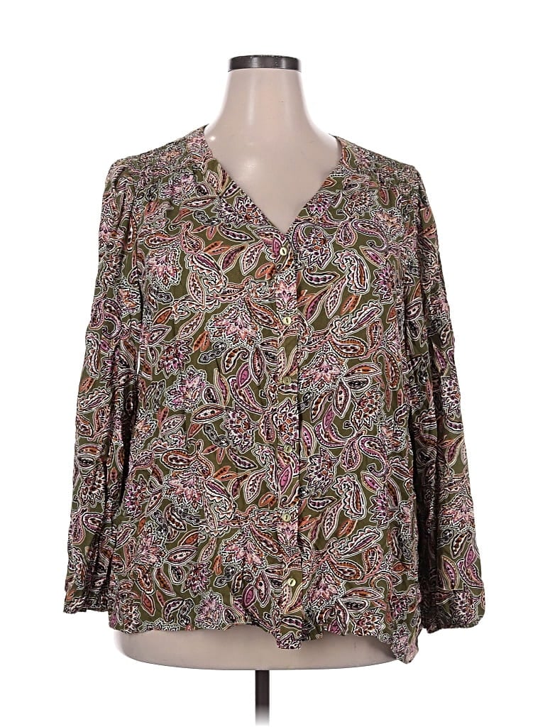 Pre-owned Emily Daniels Long Sleeve Blouse In Gray