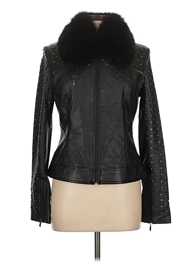 Pre-owned Caché Leather Jacket In Black