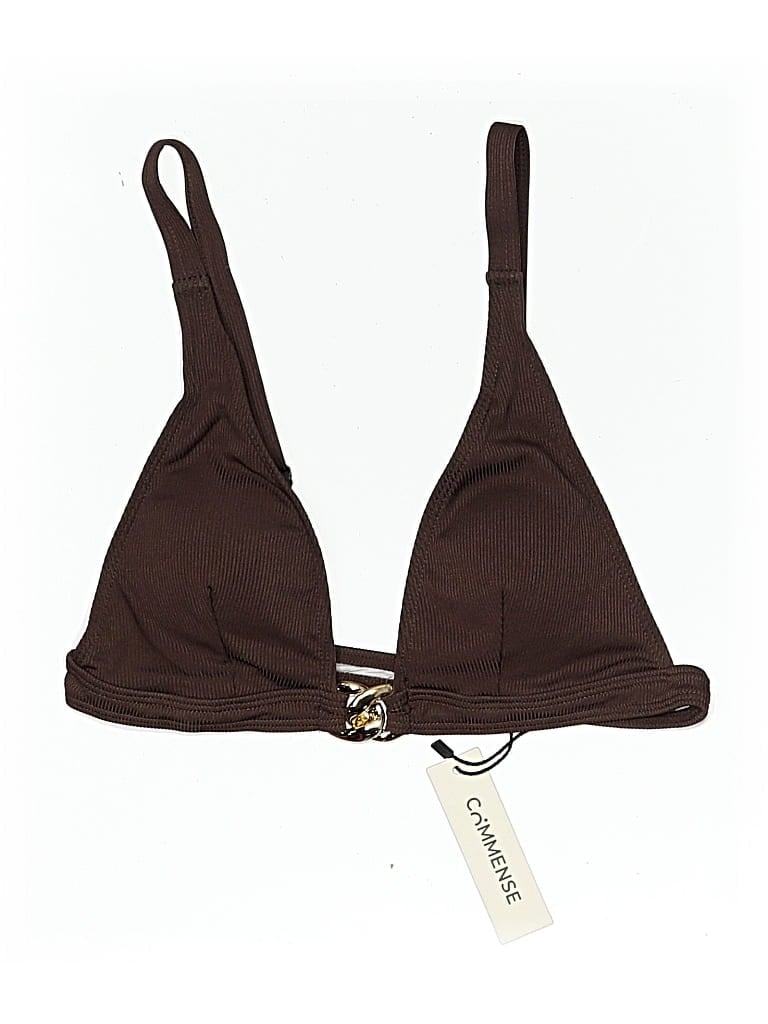 Pre-owned Commense Swimsuit Top Brown Solid Pattern Swimwear