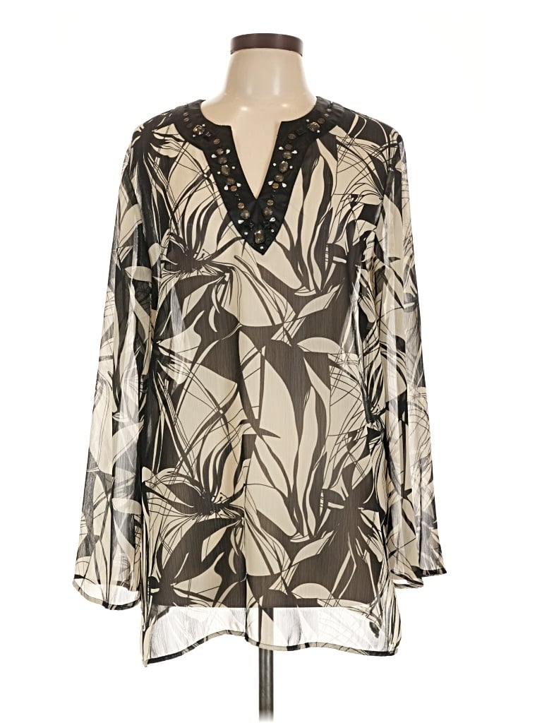 Pre-owned Susan Graver Long Sleeve Blouse In Brown