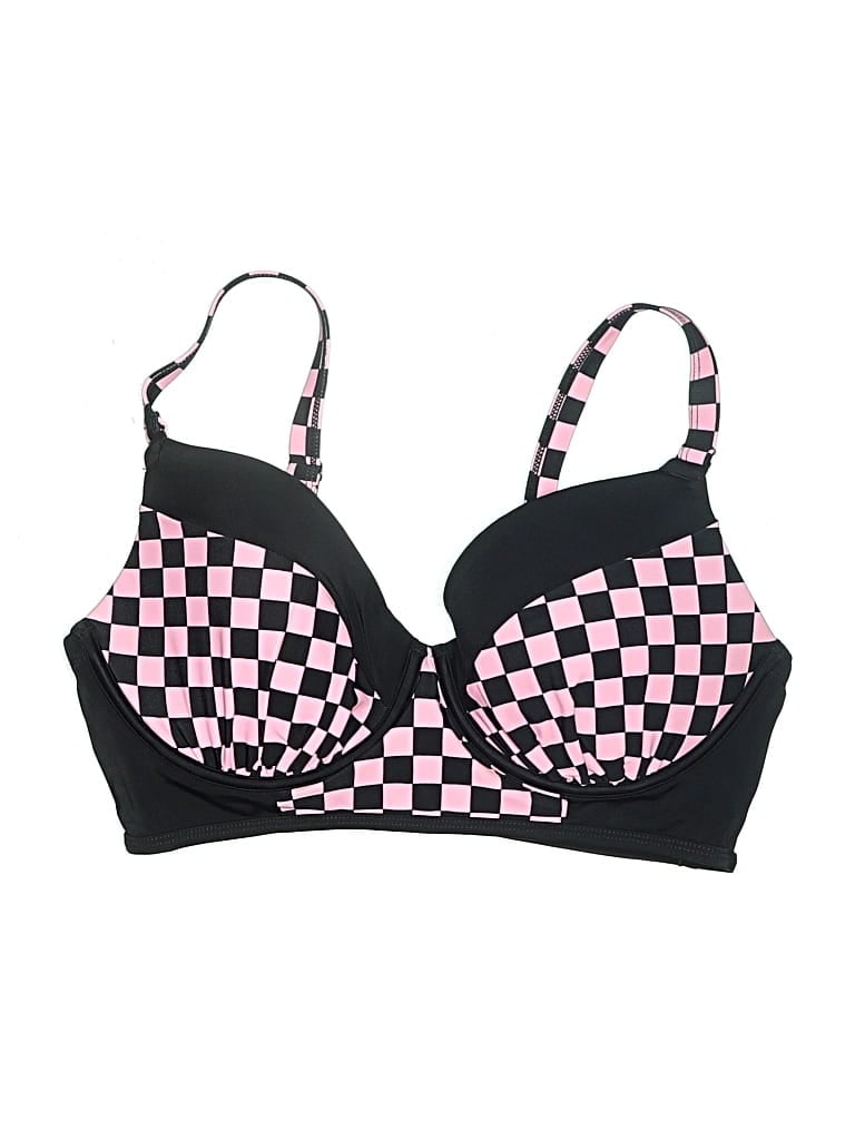 Pre-owned Torrid Swimsuit Top Black Checkered/gingham Pattern Swimwear