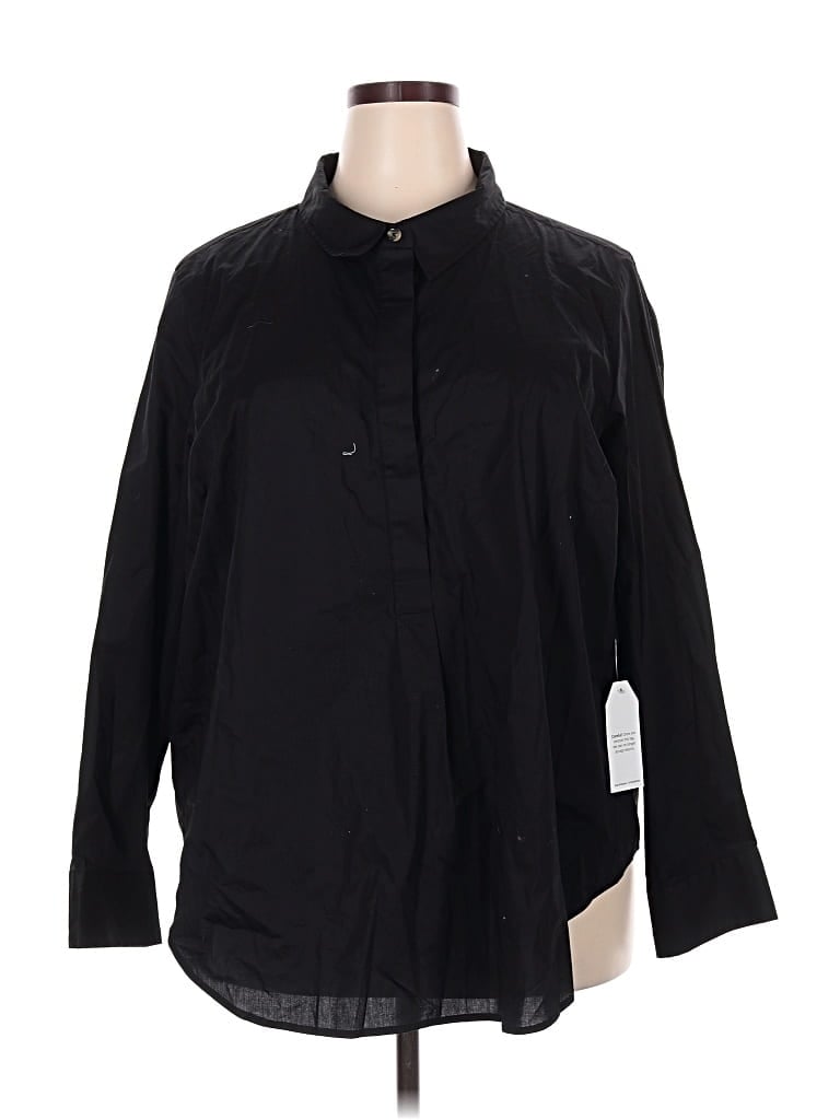 Universal Standard 3/4 Sleeve Button Down Shirt In Black