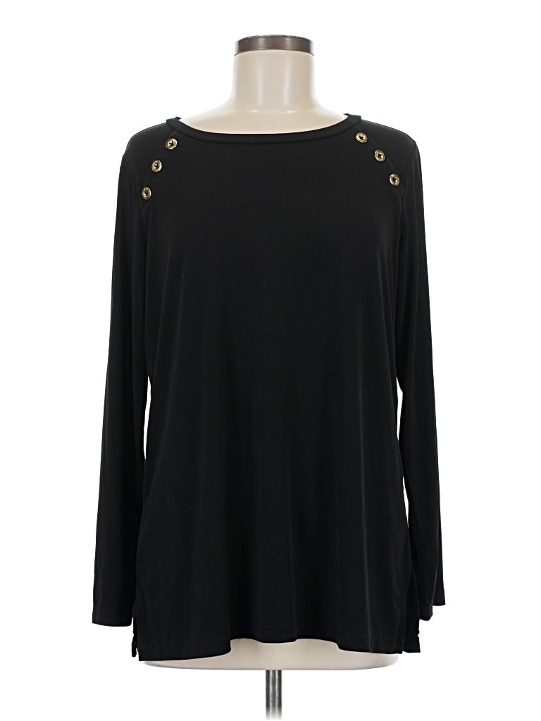 Pre-owned Susan Graver Long Sleeve Top Black Boatneck Tops