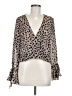Superdown 100% Polyester Animal Print Brown Long Sleeve Blouse Size M - photo 1