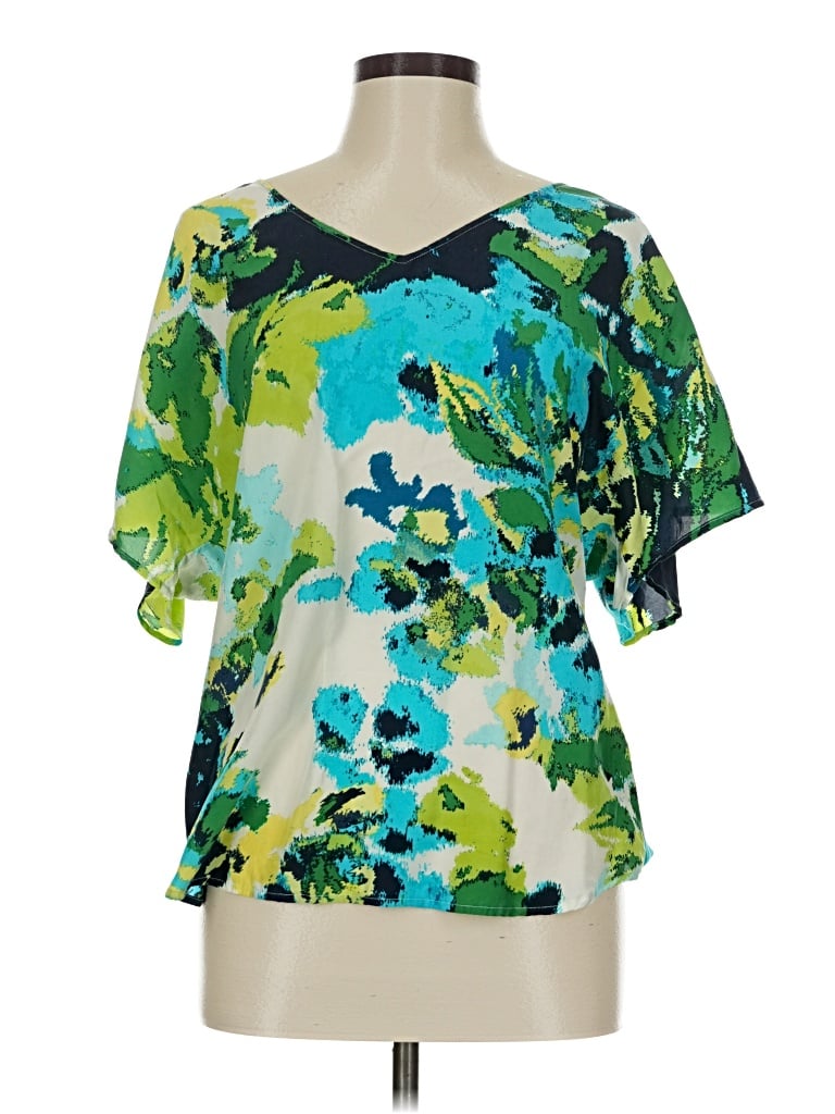 Pre-owned Halogen Short Sleeve Blouse In Green