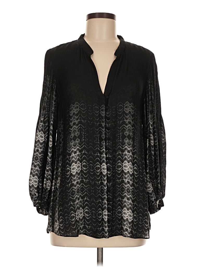 Pre-owned Parker Long Sleeve Silk Top Black Plunge Neckline Tops