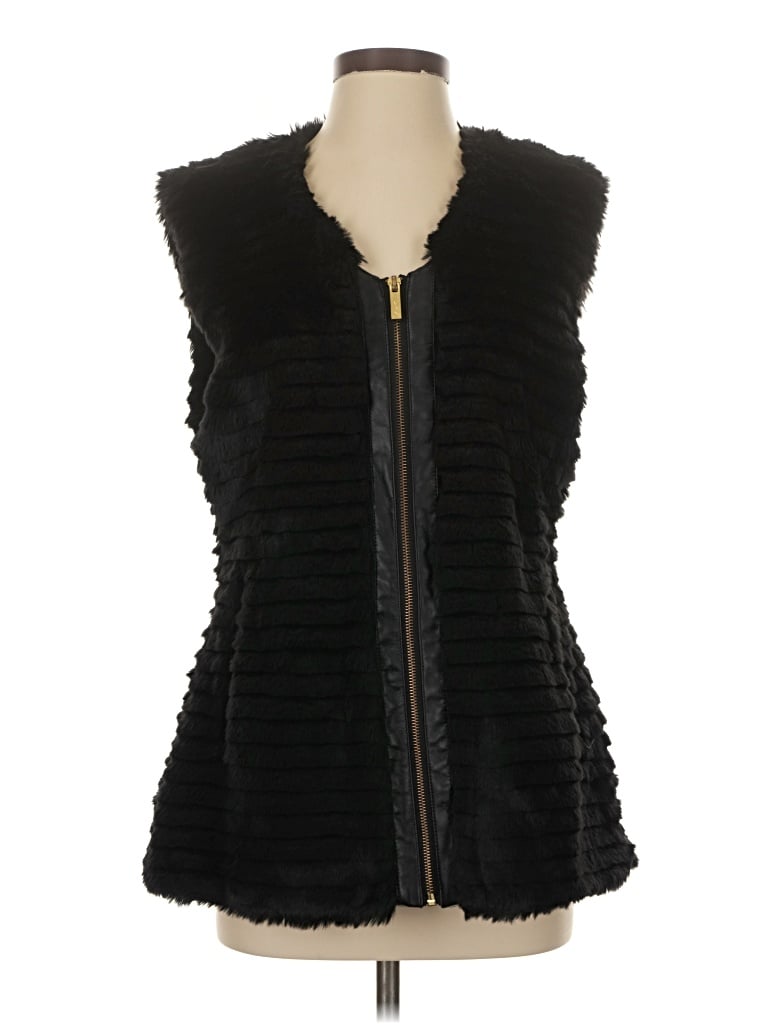 Pre-owned Iman Faux Fur Vest In Black