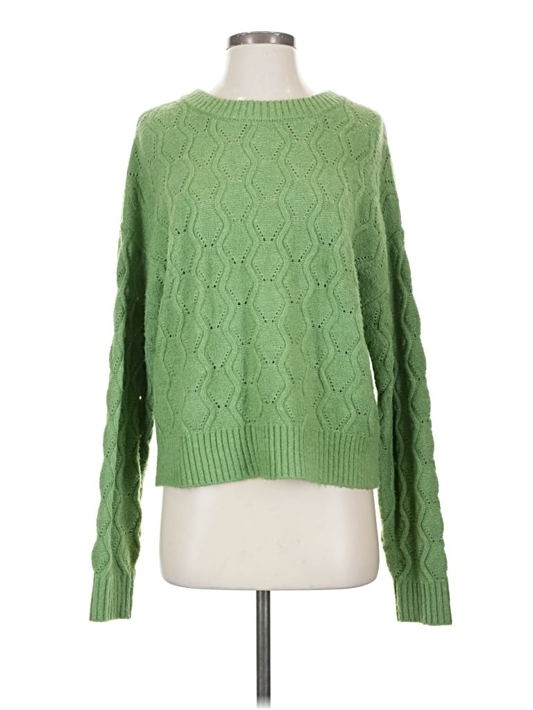 Pre-owned Flat White Pullover Sweater In Green