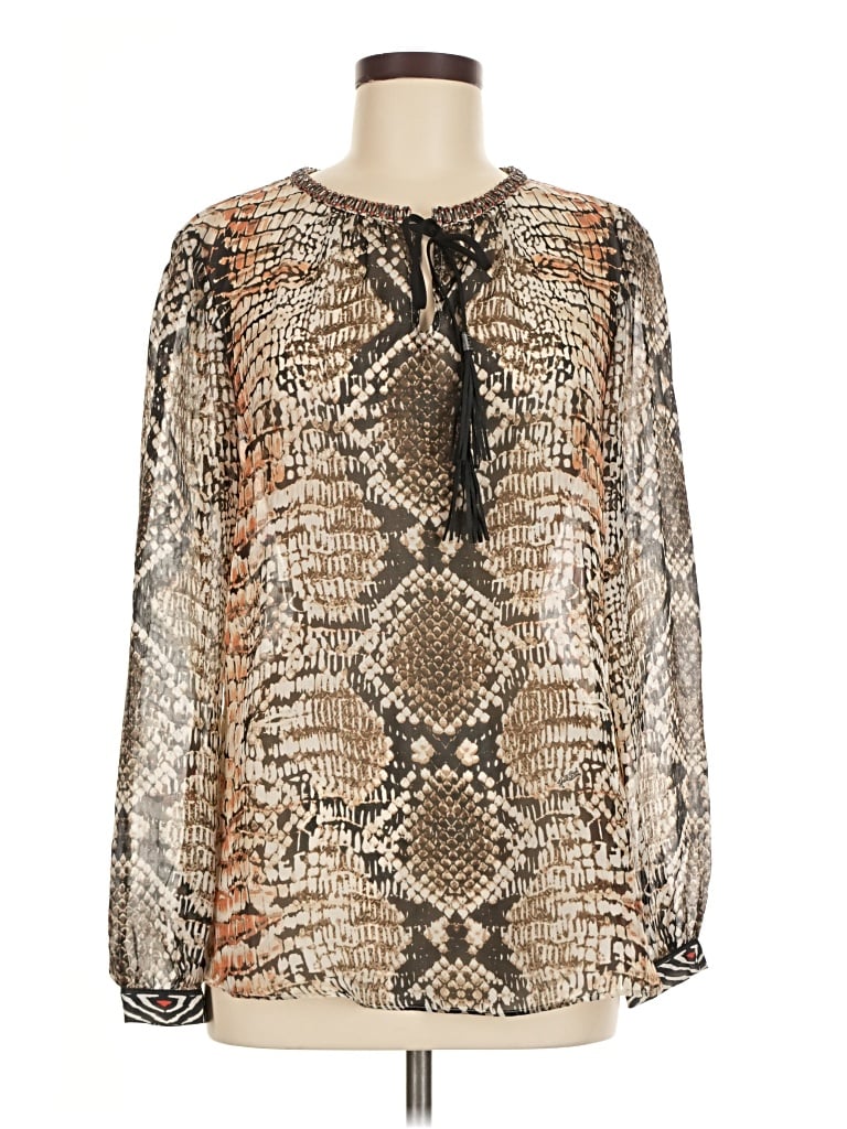 Pre-owned Hale Bob Long Sleeve Blouse In Brown