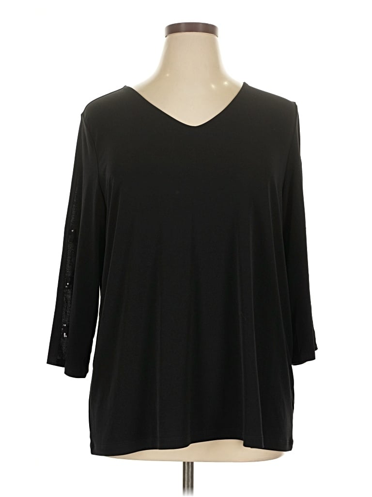 Pre-owned Susan Graver 3/4 Sleeve Top Black V Neck Tops