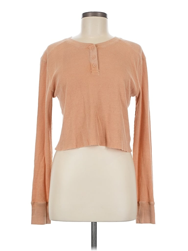 Pre-owned Pacsun Long Sleeve Henley Shirt In Brown