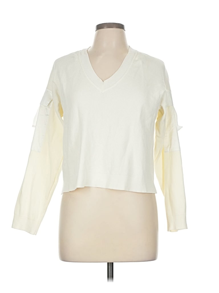 Pre-owned Parker Long Sleeve Top Ivory V Neck Tops In White