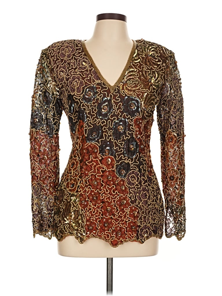 Pre-owned Sandro Long Sleeve Blouse In Gold