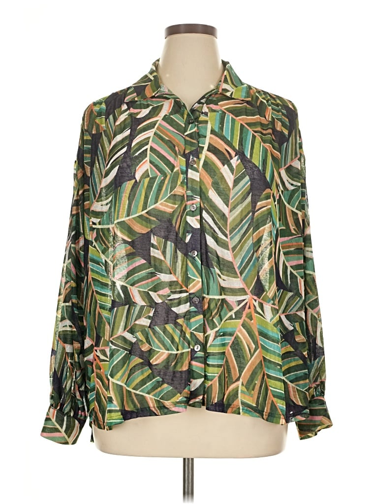 Pre-owned Molly Bracken Long Sleeve Blouse In Green