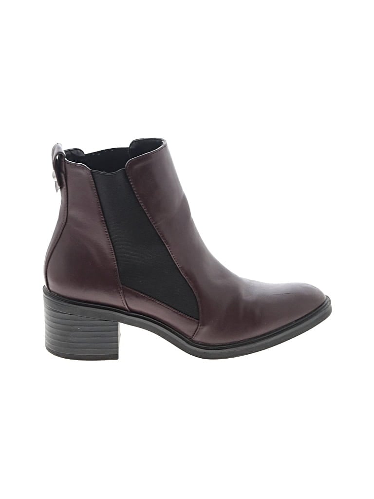Pre-owned Zara Basic Ankle Boots In Burgundy