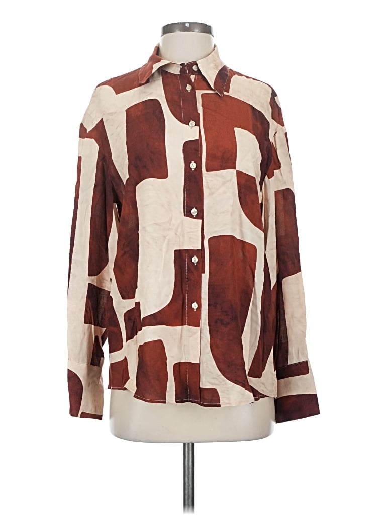 Mng Long Sleeve Button Down Shirt In Brown