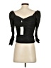 Something Navy 100% Polyester Black 3/4 Sleeve Top Size S - photo 2