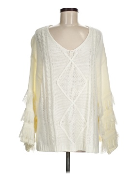 Pull Femme Andthewhy – Ivoire – Manches Longues – Col Ras-du-Cou – Taille S/M – Avec Franges