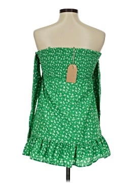 blu pepper green floral dress Light Green Fruit Print Puff-Sleeve Midi Dress w/ Slit