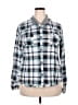 Daytrip 100% Polyester Plaid Silver Blue Long Sleeve Blouse Size XXL - photo 1