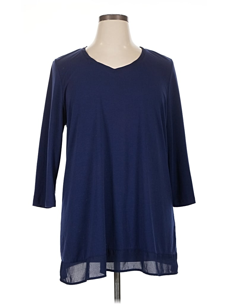 Pre-owned Travelsmith 3/4 Sleeve Top Blue V-neck Tops