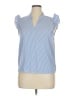 Unbranded 100% Polyester Stripes Blue Short Sleeve Blouse Size XL - photo 1