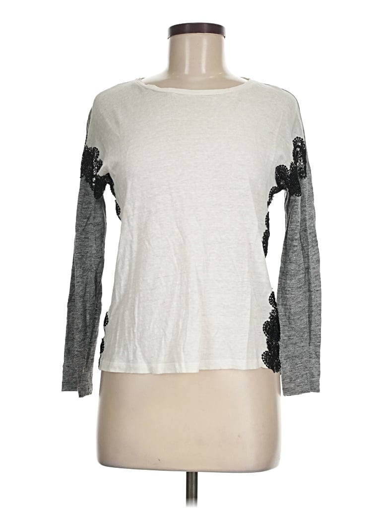 Pre-owned Sandro Long Sleeve Top Ivory Crew Neck Tops In White