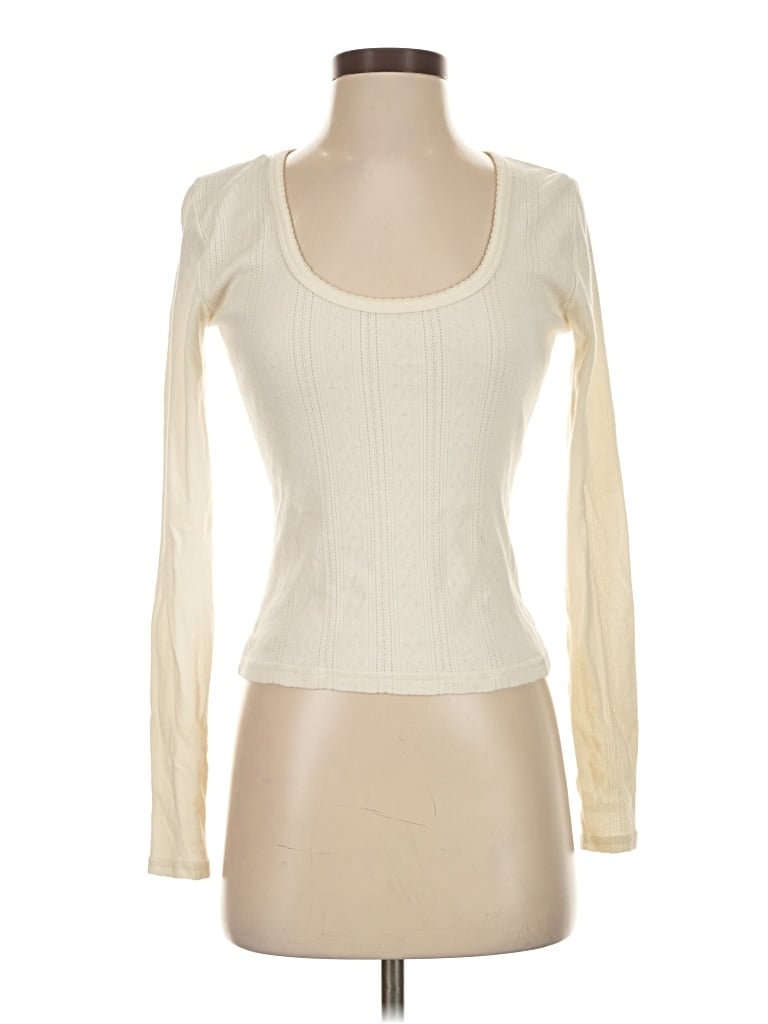 Pre-owned Faherty Long Sleeve Top Ivory Scoop Neck Tops In White