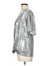 Como Blu Metallic Silver Short Sleeve Top Size L - photo 5